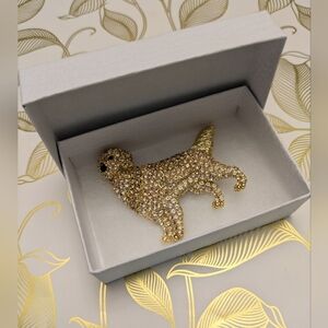 Golden Retriever Dog Pin Brooch Rhinestone Encrusted Gold-tone